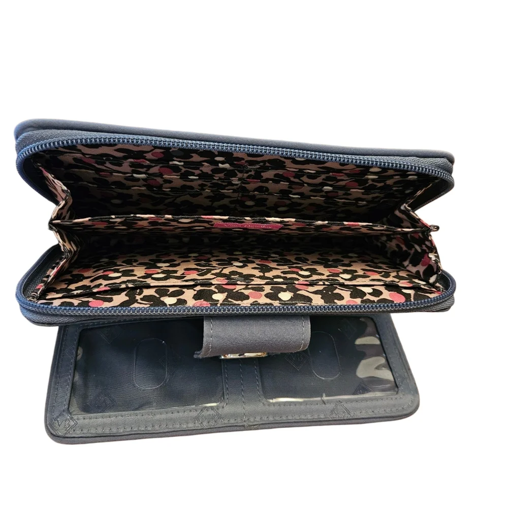 Vera Bradley Women's Microfiber Turnlock Wallet W/RFID Protection, Charcoal Blue - Picture 3 of 4